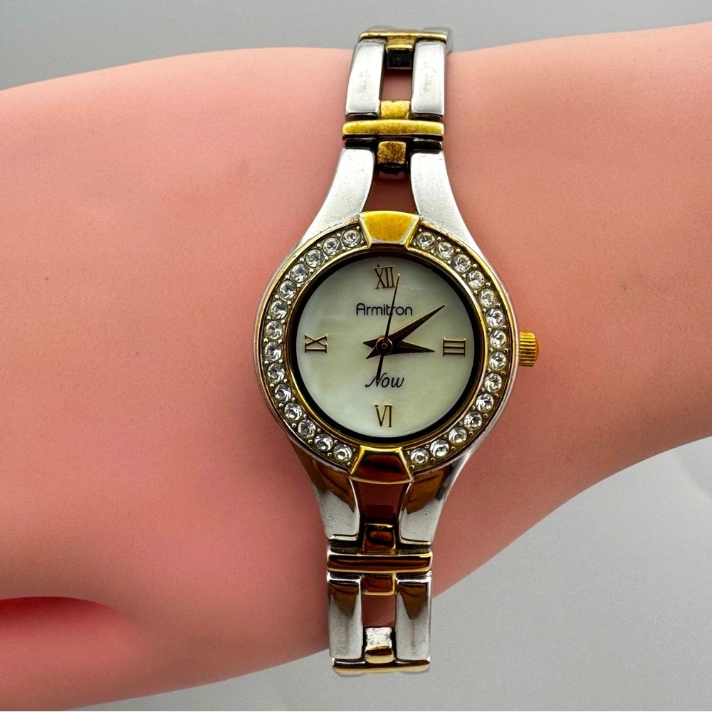 Armitron Now Two-Tone Crystal Bezel Watch Stainless Steel Back “New Battery”